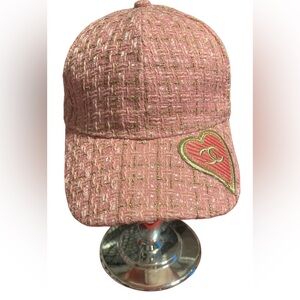 FASHION Pink Tweed Cap with Heart Patch